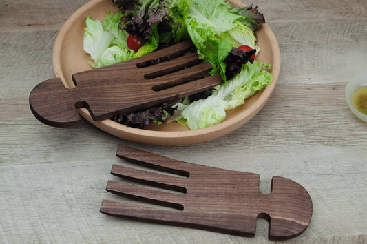 9" Walnut Wood Salad Hands