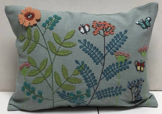 Applique Country Garden Aqua Blue Pillow
