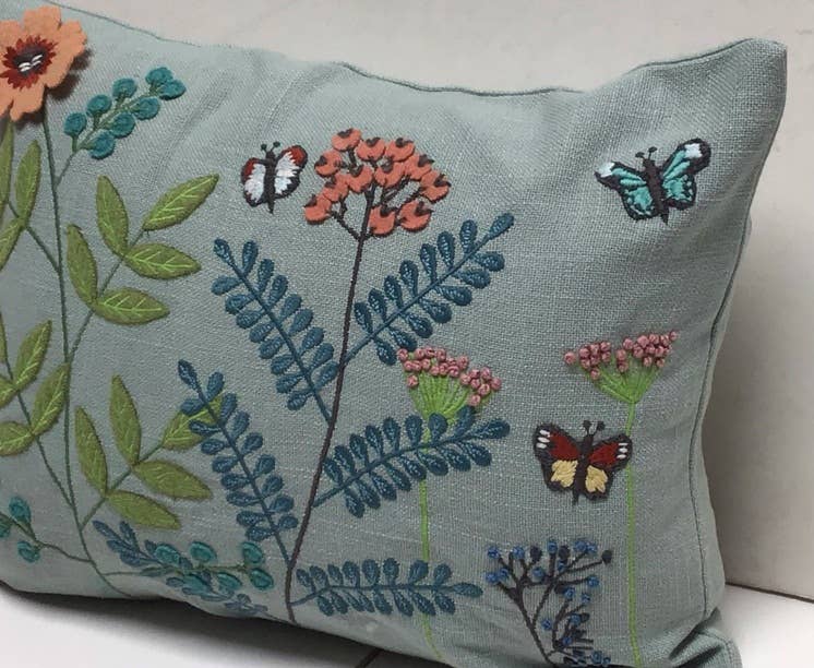 Applique Country Garden Aqua Blue Pillow