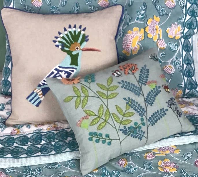 Applique Country Garden Aqua Blue Pillow