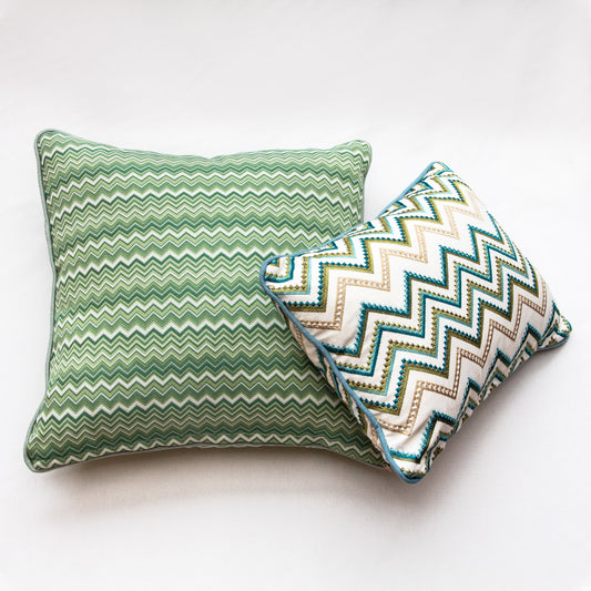 Designer Square Green Zig Zag Pillow, LIMITED ITEM